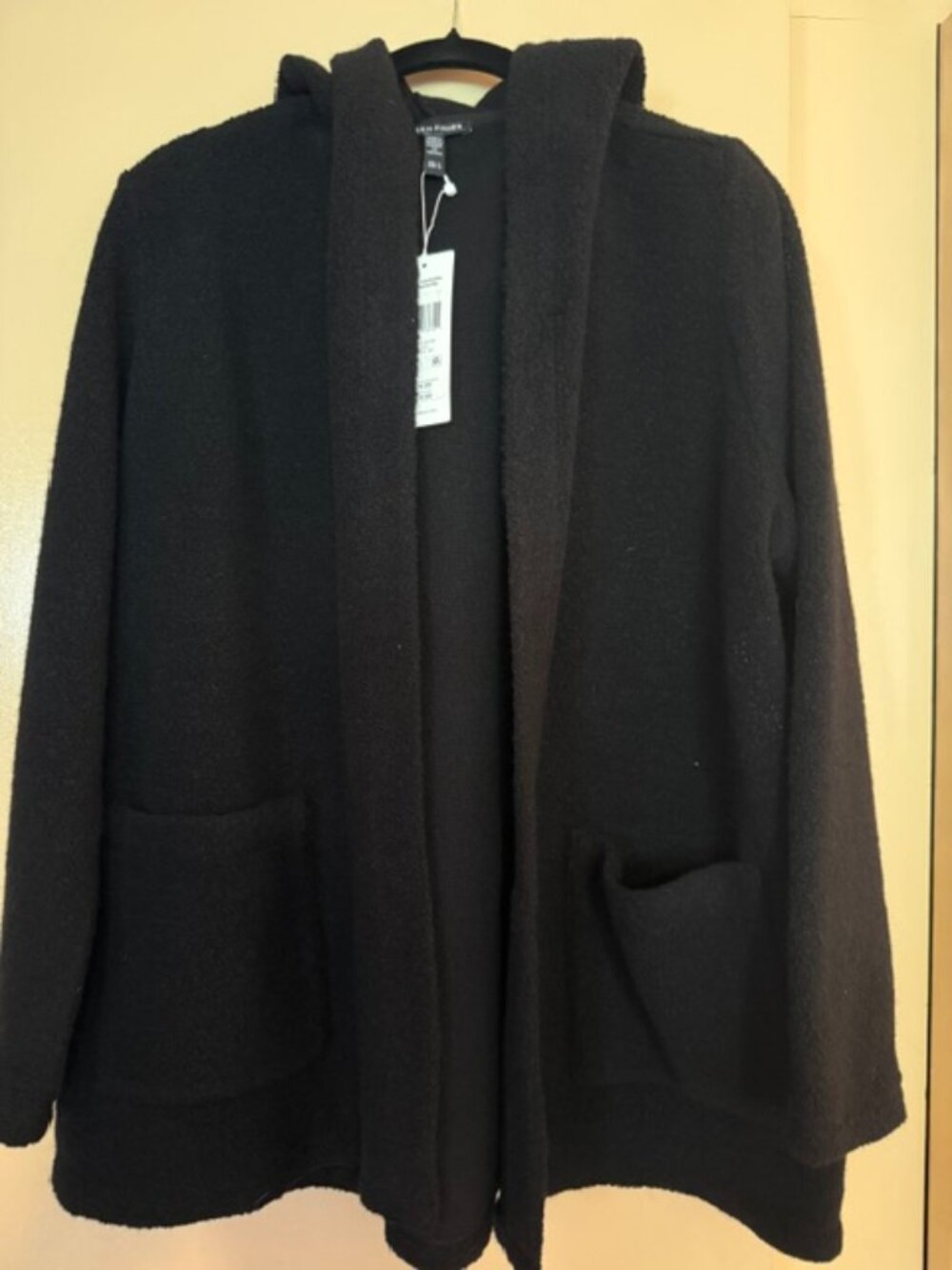 Eileen Fisher Open Front Recycled Wool Blend Bouclé Hooded Jacket
